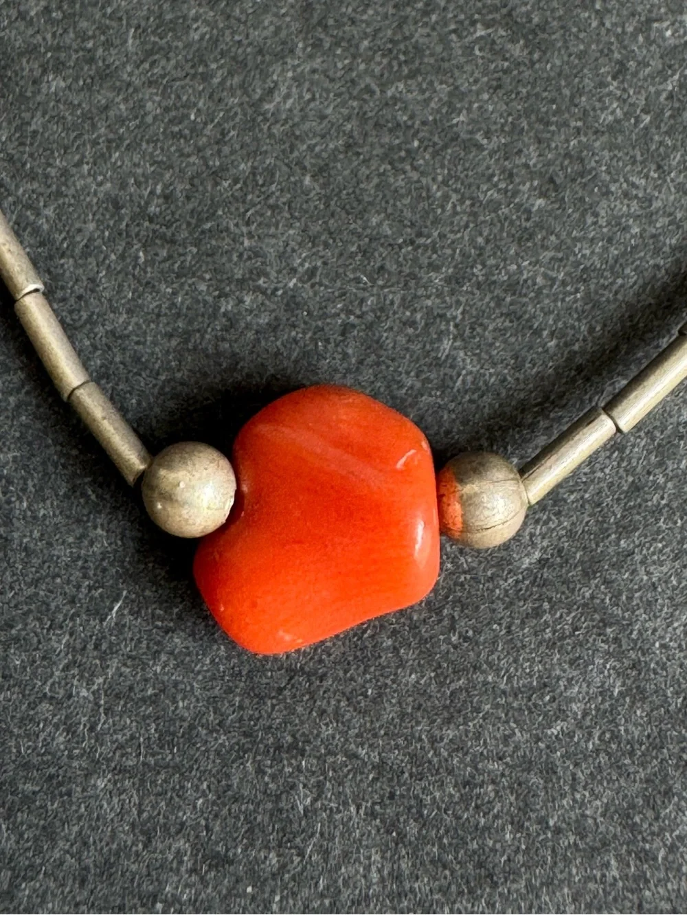 Vintage Coral Necklace Dainty Silver Bead Chain Dainty Boho Southwest Choker 70s